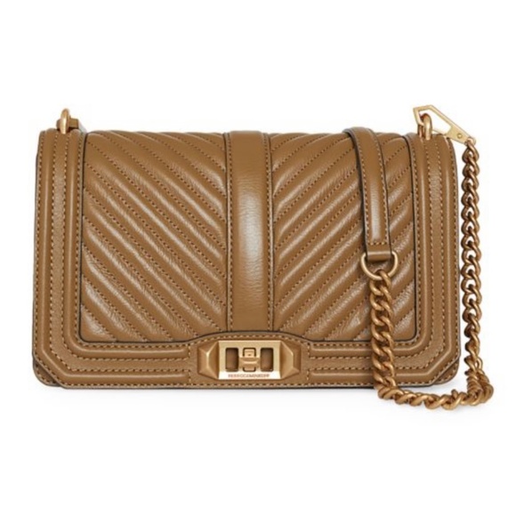 REBECCA MINKOFF Love Chevron Quilted Leather Crossbody Military OS